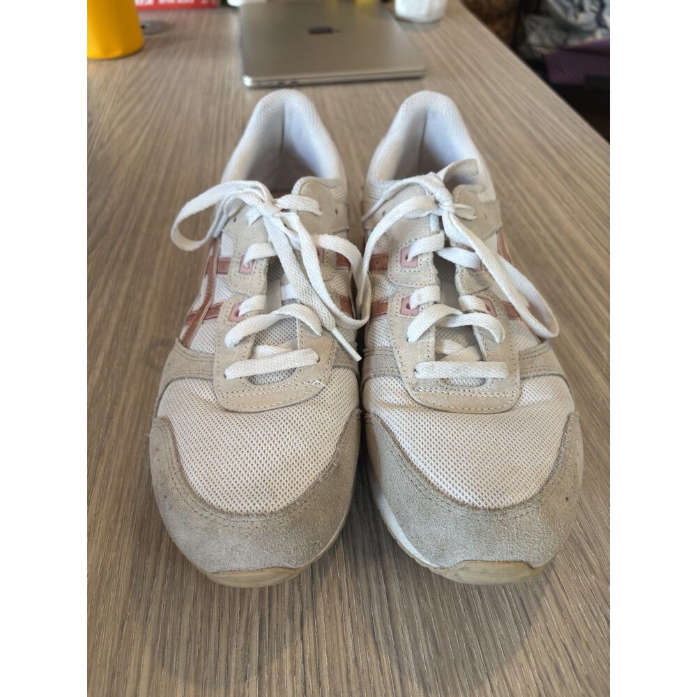 ASICS Womens 10 Sneakers Beige Pink Suede Mesh Lace Up Casual Shoes 1202A306 - Picture 2 of 10